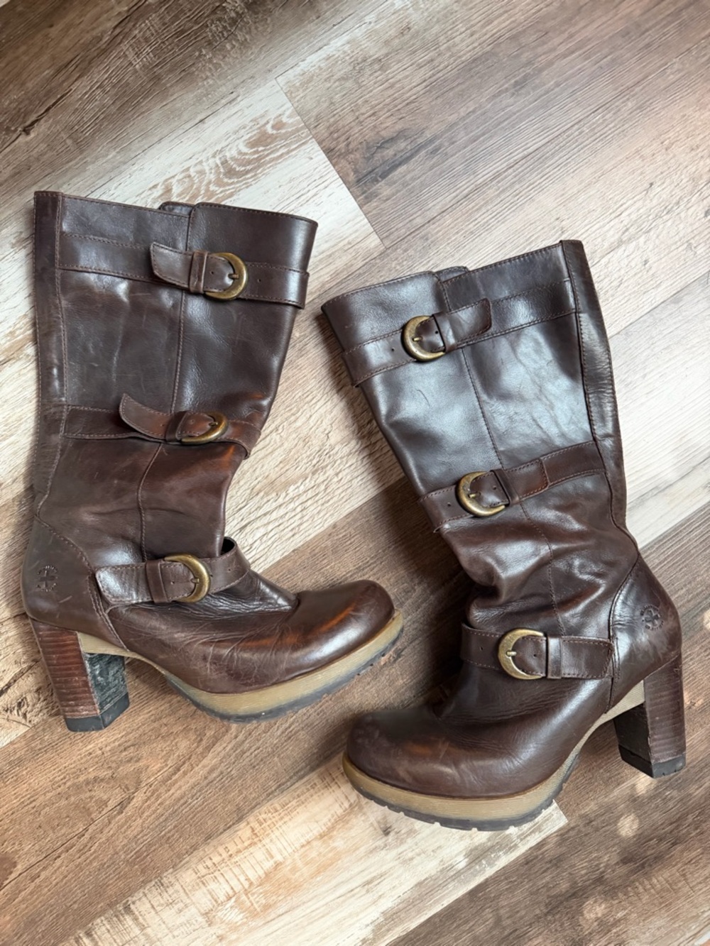 Dr. Martens Brown Bellissa Leather Mid-Calf Heeled Buckle Boots